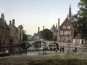 Monastery Bridge and the Tower of Notre Dame, Bruges, Belgium, ca 1895, Historical, digitally