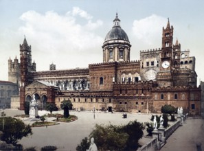 The Cathedral of Palermo, Sicily, Italy, 1890, Historical, digitally restored reproduction from a