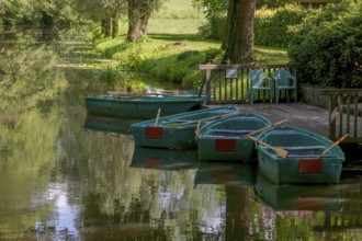 Paddle boats on the Alstätter Aa, Alstätte, Ahaus, Münsterland, North Rhine-Westphalia, Germany,