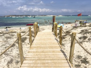 Jetty at Playa Ses Illetes, northern tip of Formentera, Balearic Islands, Spain, Europe