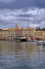 Dark clouds over the harbour of Saint Tropez, Var, French Riviera, Provence-Alpes-Cote d'Azur, Cote