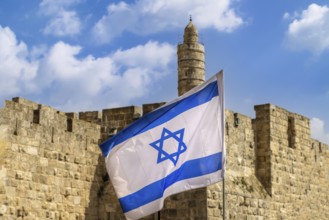 Jerusalem, Israel, landmark citadel Migdal David Tower of David in Old City near Jaffa Gate, Asia