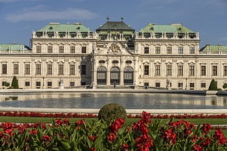 Palace gardens and the Upper Belvedere Palace in Vienna, Austria, Europe