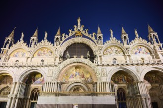 View from 'San Marcus' Place over to the Church of 'San Marco' in Venice by night in winter, Italy,