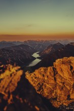 Thaneller summit at sunset in the Lechtal valley in Tyrol with a wonderful view of the surrounding