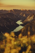 Thaneller summit at sunset in the Lechtal valley in Tyrol with a wonderful view of the surrounding