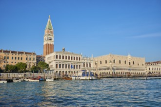 View from the water on doges Place and church 'San Marco' in Venice on a sunny day in winter,