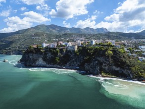 Vico Equense from a drone, Metropolitan City of Naples, Italy, Europe