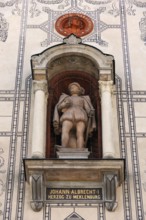 Sculpture of Johann Albrecht I Duke of Mecklenburg, 1525-1576, on the main façade of the University