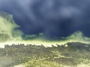 Aerial photograph, top-down view of an abruptly sloping shallow water zone in Lake Constance,