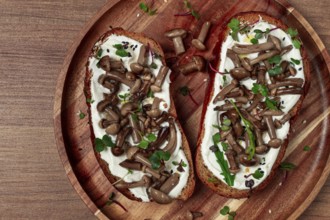 Sandwiches with cream cheese and pickled honeydew, healthy breakfast, homemade