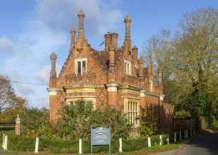 Tudor architectural style Lodge Cottage c 1841 by Anthony Salvin, gatehouse to Helmingham Hall,