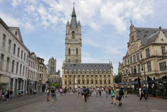 Belfry with Cloth Hall and Ghent National Theatre (right) and St. Nicholas Church (back), UNESCO