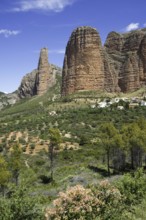 The Mallos de Riglos, set of conglomerate rock formations in Hoya de Huesca comarca, Aragon, Spain,