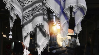 Keffiyeh arab headdress and symbol of Palestinian resistance in Jerusalem market