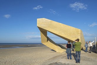 Westerpunt, concrete sculpture on beach along the North Sea coast at seaside resort De Panne,