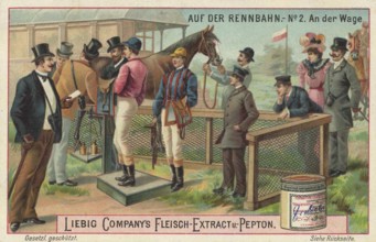 Picture series At the racecourse, An der Waage, Liebig picture, digitally restored reproduction of