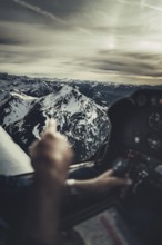 Flight over the late winter Lech Valley with a small aeroplane in Tyrol, Austria, Europe