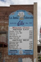 La Junta, Colorado, A chart on the outside of the Elks Lodge near the Amtrak station lists train