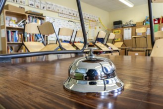 Classroom of a fourth grade, after school, the building is older but in good condition, break bell