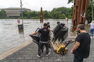 High water on the Ruhr, after long heavy rainfall the river left its bed and flooded the