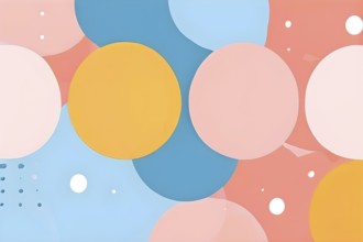 Abstract geometric illustration of circular shapes and spheres in a minimalist composition, AI