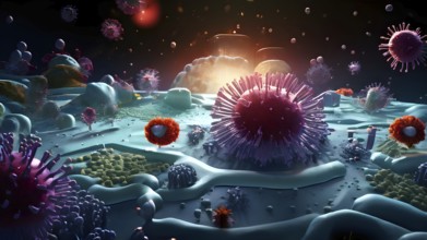 3d illustration of bacteria molecule in the backdrop conception of the humane immune system, AI