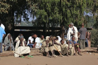 Lalibela, pilgrims in front of the area of the rock-hewn churches, Ethiopia, Africa