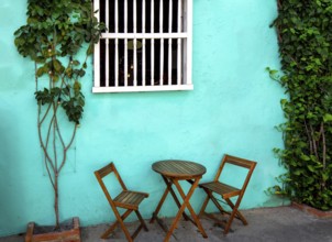 Colombia, Scenic colorful streets of Cartagena in historic Getsemani district near Walled City,