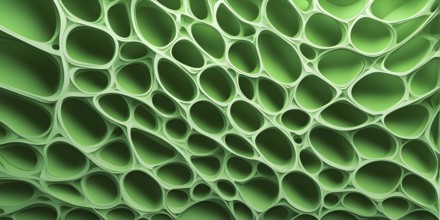 Abstract rendering of organic grid structure in a complex pattern in green color, AI generated