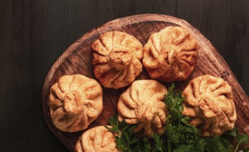 Deep-fried khinkali, khinkali with meat, traditional Georgian dish, no people