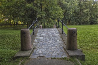 Old stone bridge in the park. Belarus