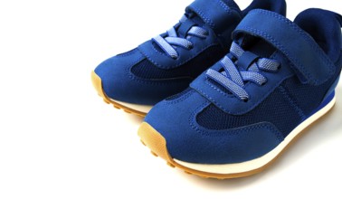 Sneakers, blue, for a child, on a white background, close-up of no people