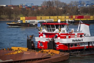 Cargo ships on the Rhine near Duisburg, push boat Herkules II, push convoy, brings coal and other