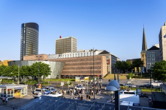 Dortmund, station forecourt, city centre skyline, City and State Library, Germany, Europe