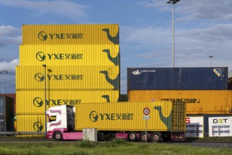 Container of the Chinese goods train operator YXE from Yiwu, China, part of the Silk Road route