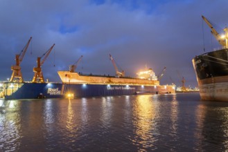 Lloyd Werft, dry dock, freighter Atlantic Journey, shipyard in the overseas harbour of Bremerhaven,