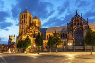 Historic old town, St Paul's Cathedral on the market square, medieval Romanesque cathedral, tower