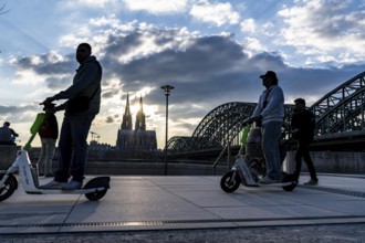 Panorama, Cologne skyline, with the cathedral and the railway bridge, Hohenzollern Bridge, on the