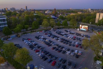 Temporary drive-in cinema, in the car park in front of Messe Essen, Grugahalle, large LED screen,