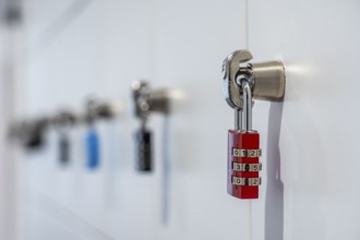 Lockers, in a training centre, lockable compartments with padlocks