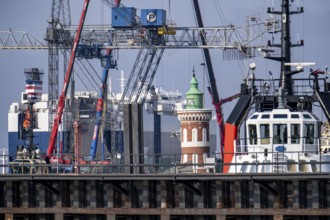 Car carrier ship, GOLIATH LEADER, at the general cargo terminal, Columbuskaje, harbour cranes,