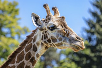 Close up of head of wild giraffe. KI generiert, generiert, AI generated