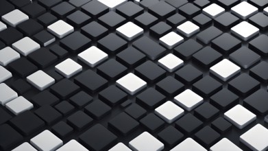 Illustration portraying a flat background fused with a mosaic of black and white squares, AI