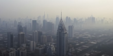 Aerial view of a mega city with smog and pollution, AI generated