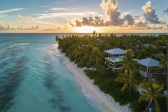 Aerial view of real estate beach resort at the Caribbean coast, AI generated