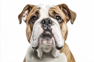 Portrait of English Bulldog dog on white background. Generative AI, AI generated