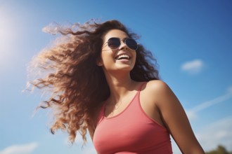 Happy curvy woman in sport clothes. KI generiert, generiert, AI generated