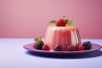 Pink jelly pudding with berry fruits. KI generiert, generiert AI generated