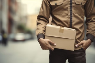 Delivery man holding parcel. KI generiert, generiert AI generated